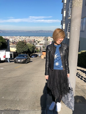 「Paul Smith（ポールスミス）のアイテム（ライダースジャケット）」を使った、Cathyさん（レディース・165cm）の冬コーディネート