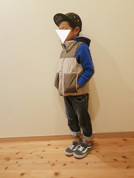 「アイテム（ダウンベスト）」を使った、sewariさん（キッズ・110cm）の冬コーディネート