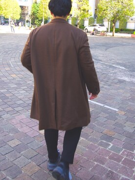 「BALENCIAGA」｜「アイテム（チェスターコート）」を使った、YUさん（メンズ・184cm）の冬コーディネート