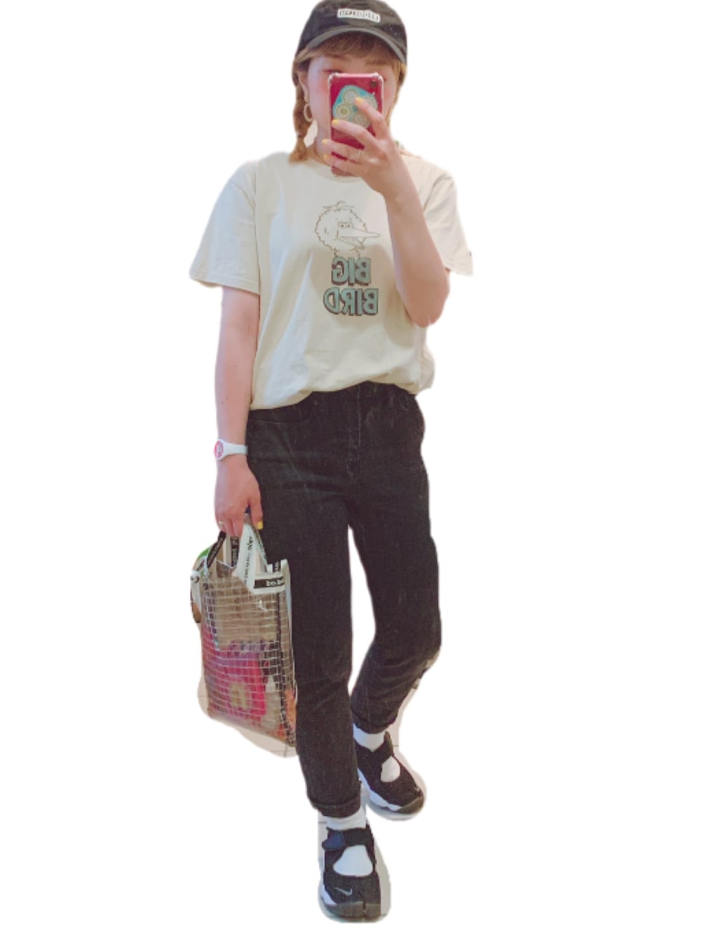 「カジュアルコーデ、夏コーデ、シンプルコーデ、デニムパンツ、ナイキスニーカー、エアリフト、UNIQLO、beautiful people、150cm、低身長」｜「plazaのアイテム（Tシャツ/カットソー、ベージュ系）」を使った、リリーさん（レディース・150cm）の夏コーディネートの1枚目の写真
