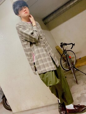 「チャイナシャツ」｜「アイテム（ノーカラージャケット）」を使った、 遼さん（メンズ・181cm）の春コーディネート