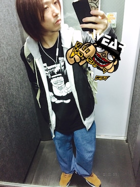 「黒Tシャツ」｜「アイテム（ライダースジャケット）」を使った、tbkさん（メンズ・162cm）の秋コーディネート