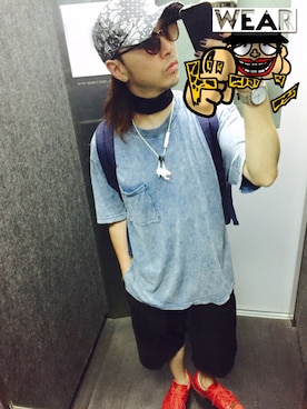 「赤い靴」｜「アイテム（シューズ）」を使った、tbkさん（メンズ・162cm）の夏コーディネート