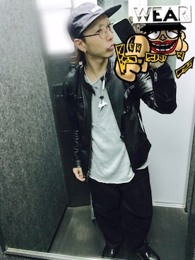 「スウエット」｜「アイテム（ライダースジャケット）」を使った、tbkさん（メンズ・162cm）の秋コーディネート