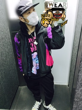 「ジャージーパンツ」｜「アイテム（ナイロンジャケット）」を使った、tbkさん（メンズ・162cm）の冬コーディネート