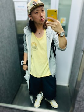 「go slow caravan（ゴースローキャラバン）のアイテム（キャップ）」を使った、tbkさん（メンズ・162cm）の秋コーディネート