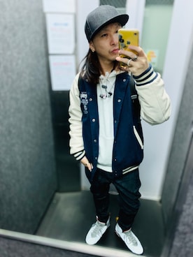 「STUSSY（ステューシー）のアイテム（スタジャン）」を使った、tbkさん（メンズ・162cm）の冬コーディネート