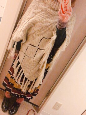 「冬」｜「アイテム（ポンチョ）」を使った、はるさめわかめさん（レディース・149cm）の冬コーディネート