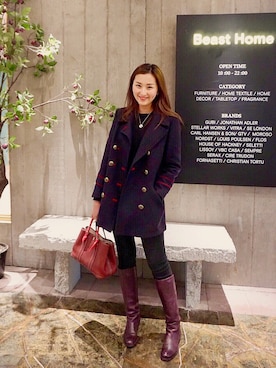 「アイテム（トートバッグ、レッド系）」を使った、刘妍琳Adaさん（レディース・170cm）の春コーディネート