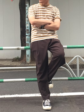 「STUDIOUS（ステュディオス）のアイテム（スラックス）」を使った、MASAさん（メンズ・174cm）の夏コーディネート