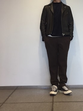 「STUDIOUS（ステュディオス）のアイテム（ライダースジャケット）」を使った、MASAさん（メンズ・174cm）の秋コーディネート