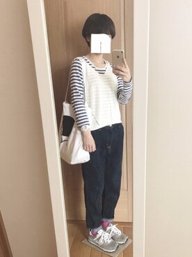 「ニコアンド」｜「アイテム（キャミソール）」を使った、なりの介さん（レディース・159cm）の春コーディネート