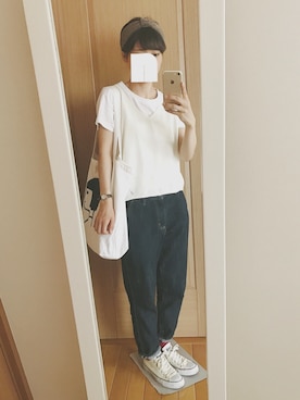 「ニコアンド」｜「アイテム（キャミソール）」を使った、なりの介さん（レディース・159cm）の秋コーディネート