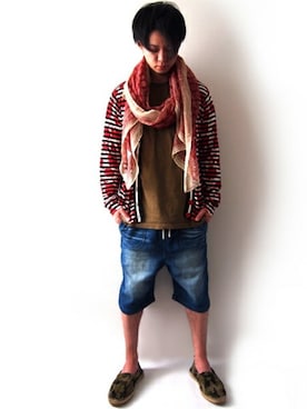 「アイテム（ストール/ショール）」を使った、YYYYYさん（メンズ・165cm）の春コーディネート