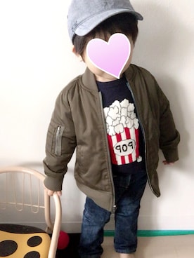 「アイテム（ニット/セーター、ブルー系）」を使った、yukinkoさん（キッズ・90cm）の冬コーディネート