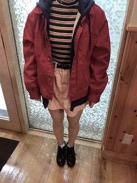 「TOMMY HILFIGER（トミーヒルフィガー）のアイテム（ライダースジャケット）」を使った、みんとんさん（レディース・153cm）の冬コーディネート