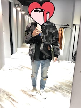 「A BATHING APE（アベイシングエイプ）のアイテム（その他アウター）」を使った、PoChao Huangさん（メンズ・170cm）の秋コーディネート