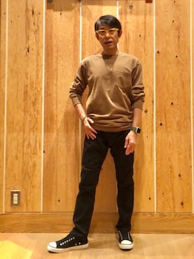 「USAコットン」｜「アイテム（スリッポン）」を使った、よしおさんさん（メンズ・162cm）の秋コーディネート