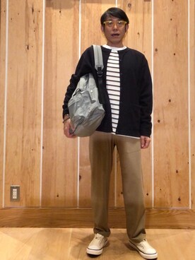 「ロゴ・コーエンベア」｜「アイテム（スリッポン）」を使った、よしおさんさん（メンズ・162cm）の秋コーディネート
