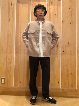 「coen（コーエン）のアイテム（ノーカラージャケット）」を使った、よしおさんさん（メンズ・162cm）の秋コーディネート
