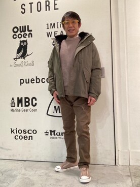 「coen（コーエン）のアイテム（モッズコート）」を使った、よしおさんさん（メンズ・162cm）の秋コーディネート