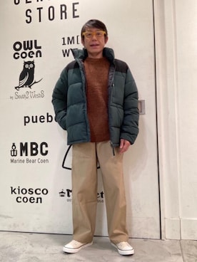 「coen（コーエン）のアイテム（ダウンジャケット/コート）」を使った、よしおさんさん（メンズ・162cm）の秋コーディネート