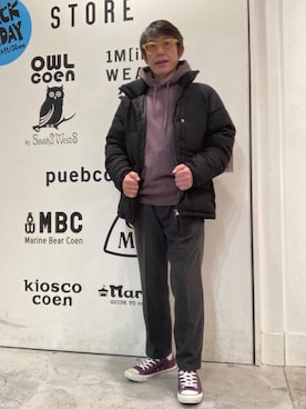 「coen（コーエン）のアイテム（ダウンジャケット/コート）」を使った、よしおさんさん（メンズ・162cm）の秋コーディネート