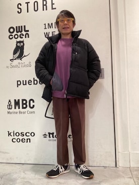 「coen（コーエン）のアイテム（ダウンジャケット/コート）」を使った、よしおさんさん（メンズ・162cm）の冬コーディネート