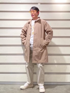 「2021春新作」｜「アイテム（ステンカラーコート）」を使った、よしおさんさん（メンズ・162cm）の冬コーディネート