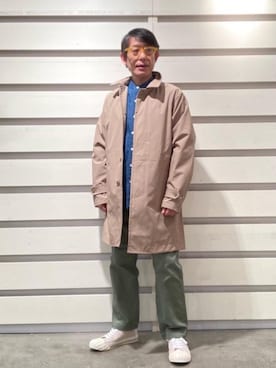 「coen」｜「アイテム（ステンカラーコート）」を使った、よしおさんさん（メンズ・162cm）の春コーディネート