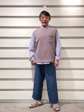 「USAコットン」｜「アイテム（シューズ）」を使った、よしおさんさん（メンズ・162cm）の春コーディネート