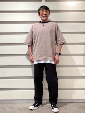 「USAコットン」｜「アイテム（スラックス）」を使った、よしおさんさん（メンズ・162cm）の春コーディネート