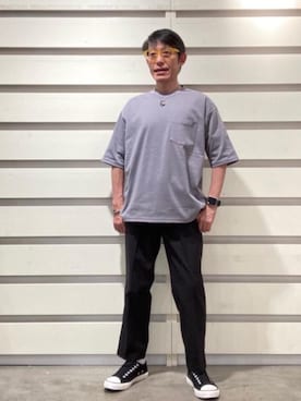 「coen（コーエン）のアイテム（スラックス）」を使った、よしおさんさん（メンズ・162cm）の春コーディネート