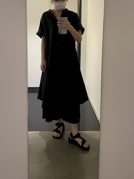 「GU（ジーユー）のアイテム（シャツワンピース、ブラック系）」を使った、しばさん（レディース）の夏コーディネート