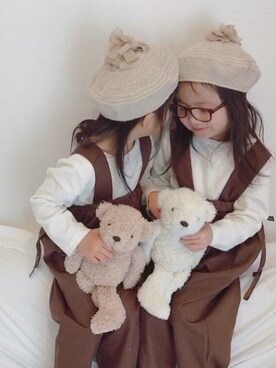 「双子コーデ」｜「アイテム（サロペット/オーバーオール）」を使った、mashumaronさん（キッズ・100cm）の冬コーディネート