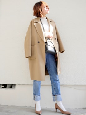 「スプリングSENSEOFPLACE」｜「アイテム（チェスターコート）」を使った、金子三記(miki)さん（レディース・170cm）の冬コーディネート