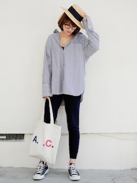 「JEANASIS（ジーナシス）のアイテム（帽子）」を使った、金子三記(miki)さん（レディース・170cm）の春コーディネート