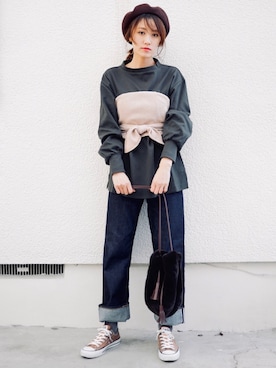 「Rouge vif（ルージュヴィフ）のアイテム（帽子）」を使った、金子三記(miki)さん（レディース・170cm）の冬コーディネート