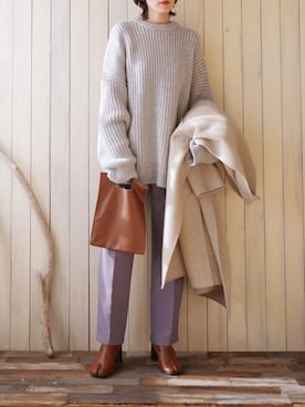 「アイテム（チェスターコート）」を使った、金子三記(miki)さん（レディース・170cm・40代）の冬コーディネート