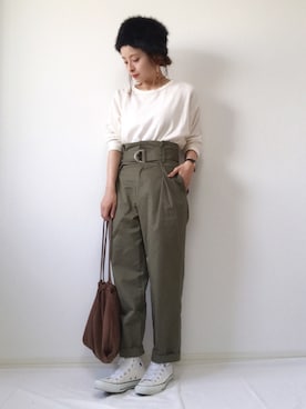 「カーキパンツ」｜emineoさん（レディース・151cm）の秋コーディネート
