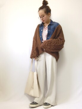 「Another Edition（アナザーエディション）のアイテム（デニムジャケット）」を使った、emineoさん（レディース・151cm）の冬コーディネート