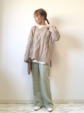「AS KNOW AS PINKY（アズノゥアズピンキー）のアイテム（スラックス）」を使った、emineoさん（レディース・151cm）の冬コーディネート