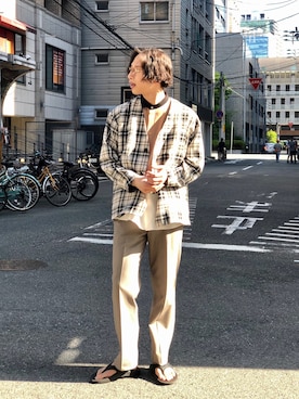 「TAKAHIROMIYASHITATheSoloIst.（タカヒロミヤシタザソロイスト）のアイテム（サンダル）」を使った、Gaku Ishiharaさん（メンズ・180cm）の春コーディネート