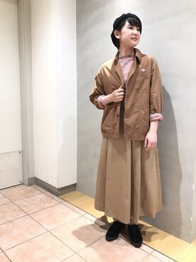 「バスクシャツ」｜「アイテム（ハンチング/ベレー帽）」を使った、藤原さん（レディース・154cm）の夏コーディネート