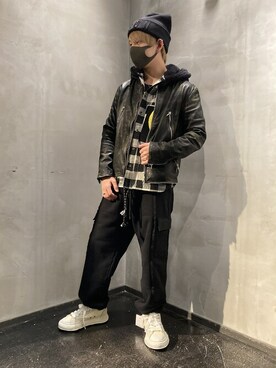 「ロイヤルフラッシュ」｜「アイテム（ライダースジャケット）」を使った、utaさん（メンズ・168cm）の冬コーディネート