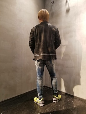 「ロイヤルフラッシュ」｜「アイテム（ライダースジャケット）」を使った、utaさん（メンズ・168cm）の冬コーディネート