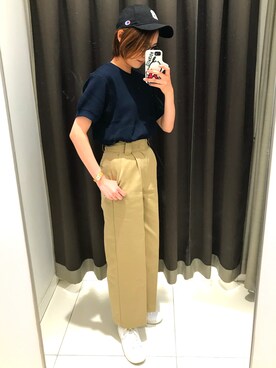 「UNIQLO（ユニクロ）のワッフルクルーネックT（5分袖）（Tシャツ/カットソー）」を使った、そめさん（レディース・165cm）の春コーディネート