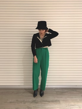「グリーンパンツ」｜sanako_yoshidaさん（レディース・157cm）の秋コーディネート