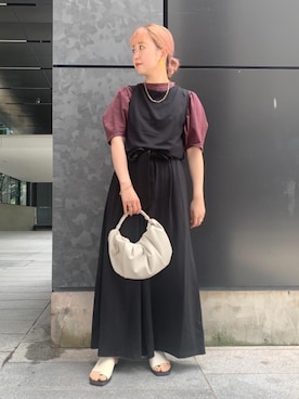 「Tシャツ/カットソー」｜「アイテム（サロペット/オーバーオール）」を使った、福井（fukui）さん（レディース・159cm）の夏コーディネート