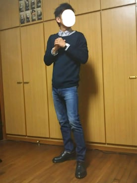 「アイテム（ドレスシューズ、ブルー系）」を使った、JPさん（メンズ・170cm）の秋コーディネート